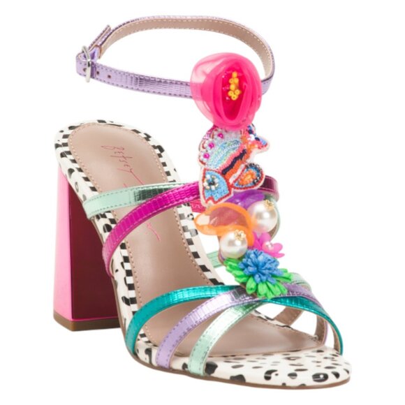 BETSEY JOHNSON Azallia Embellished Block Heel Sandals - Picture 1 of 4